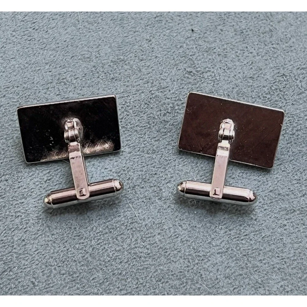 Vintage Beautiful Rainbow Fused Glass Color Rectagle Silver Tone Cufflinks